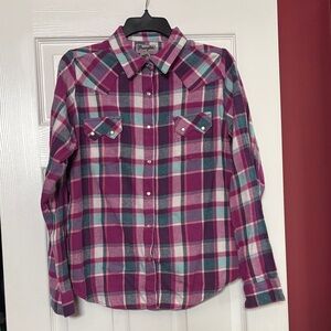 Wrangler pink and Teal Plaid flannel Shirt size xl